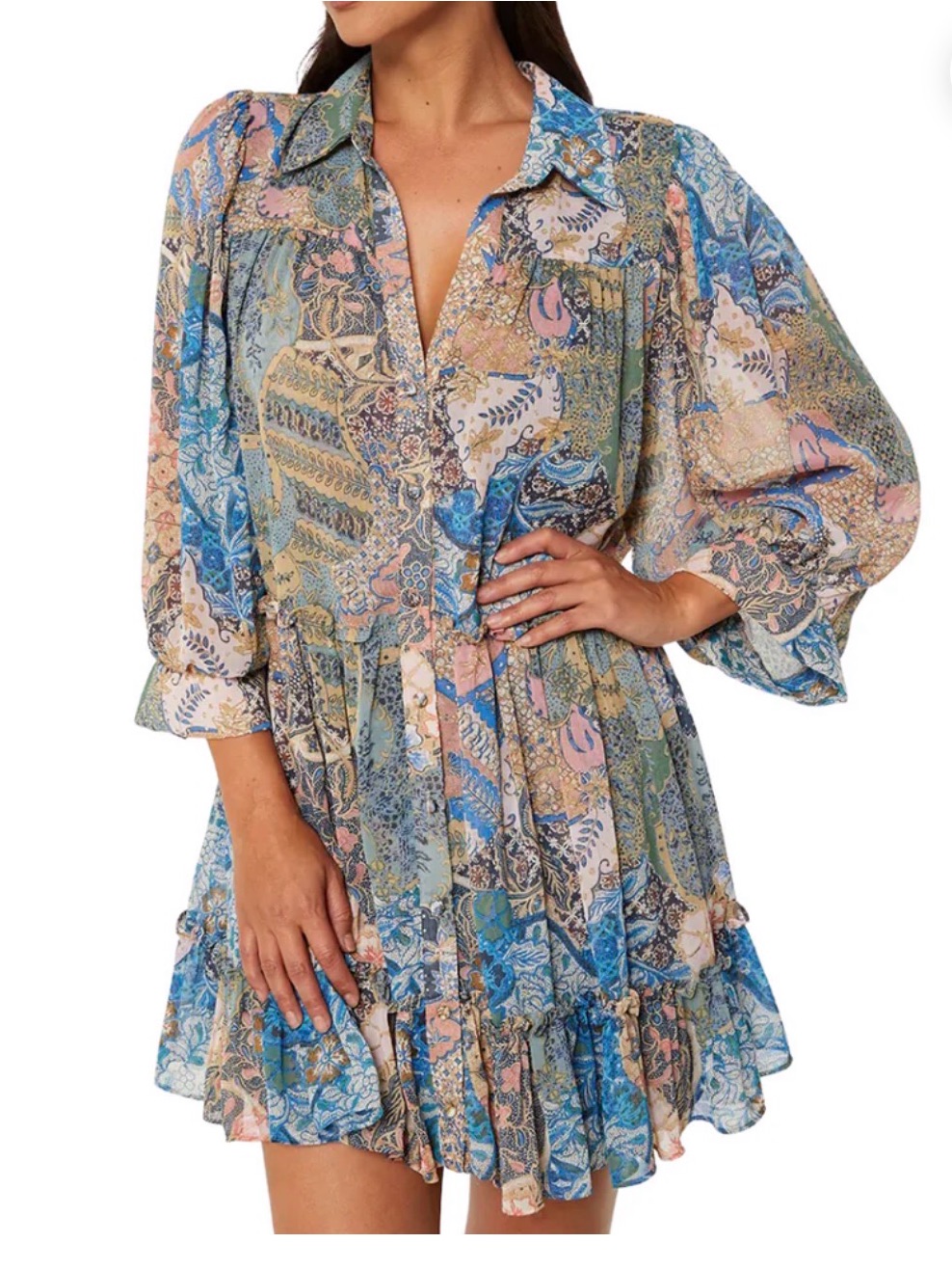 Misa Mita Dress In Patchwork Batik Size M (Retail At $350)